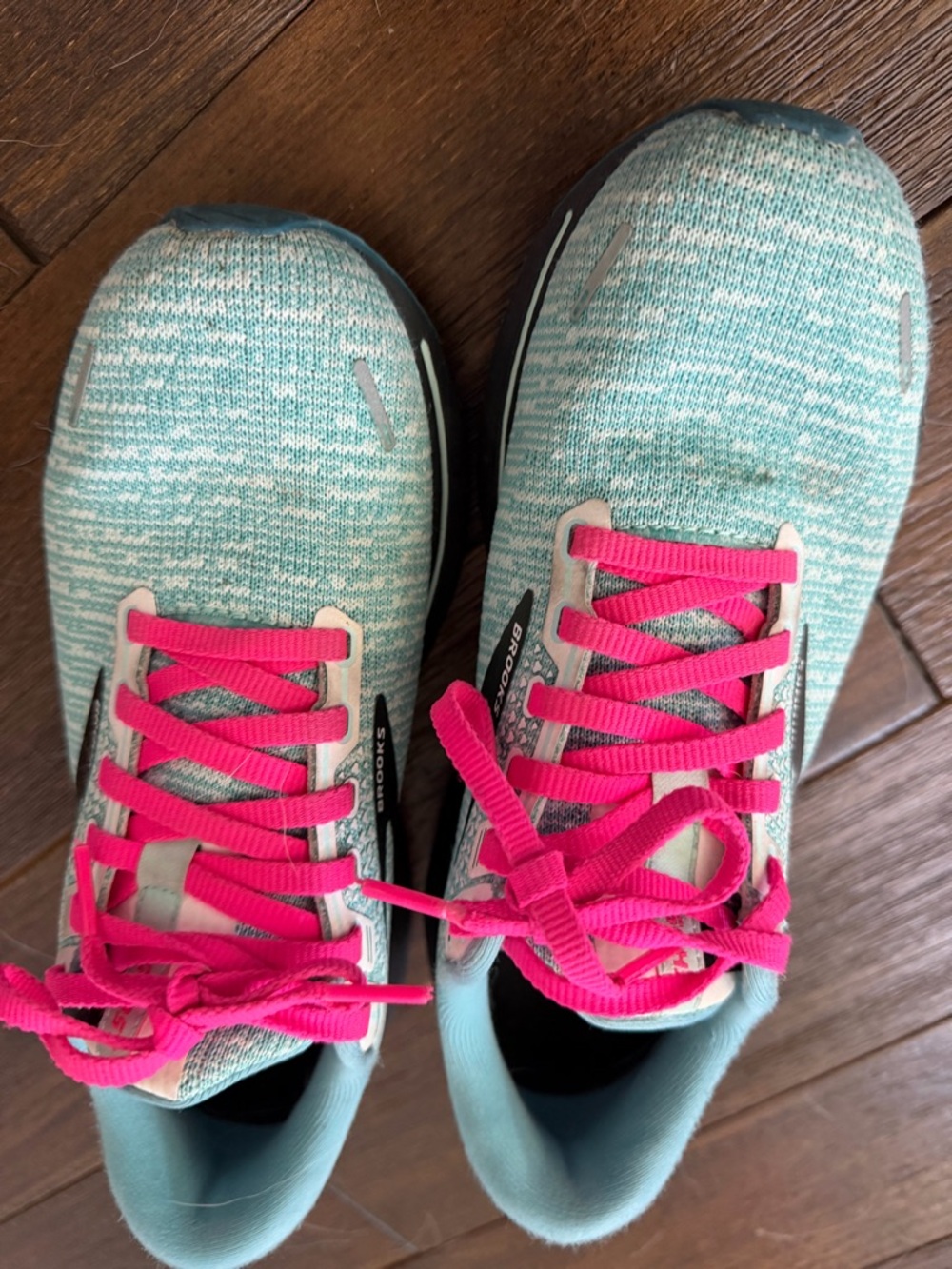 Light Blue Knit Sneakers with Pink Laces